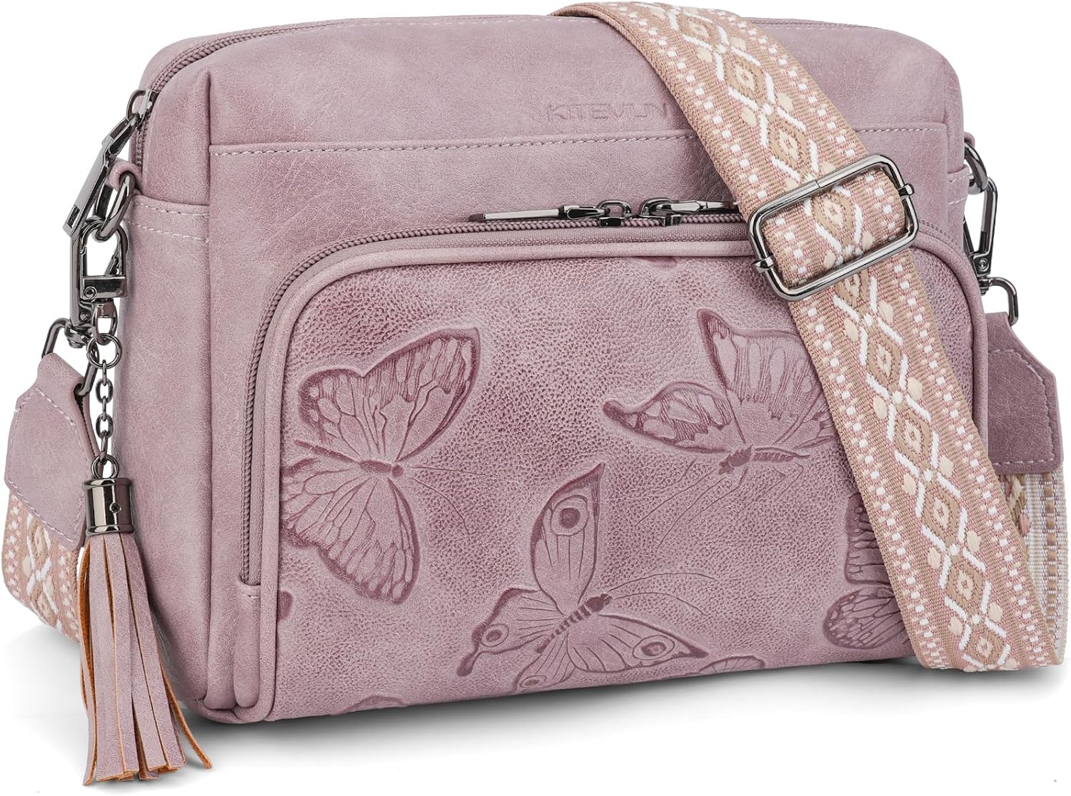 Vegan Leather Crossbody Bags for Women Butterfly Crossbody Purses Lightweight Women's Shoulder Handbag with Tassel