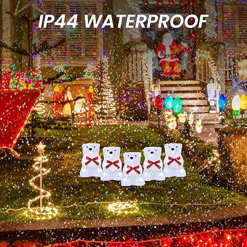 Miniatura 5 de LOFTEK Juego de 5 luces familiares de oso polar de Navidad, acrílico preiluminado, 8 LED, 2 modos con temporizador, luces de decoración de Navidad