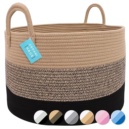 Miniatura 207 de OrganiHaus - Canasta tejida extragrande de cuerda suave de algodón para mantas de sala de estar, para almacenamiento, lavandería, guardería