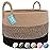 OrganiHaus Large Woven Storage Basket for Blankets and Toys 20 x 13 Inch, Rope Laundry Basket with Handles, Cushions & Pillows Storage Bin, Nursery Hamper, Soft Round Dog Toy Bin - Brown/Black
