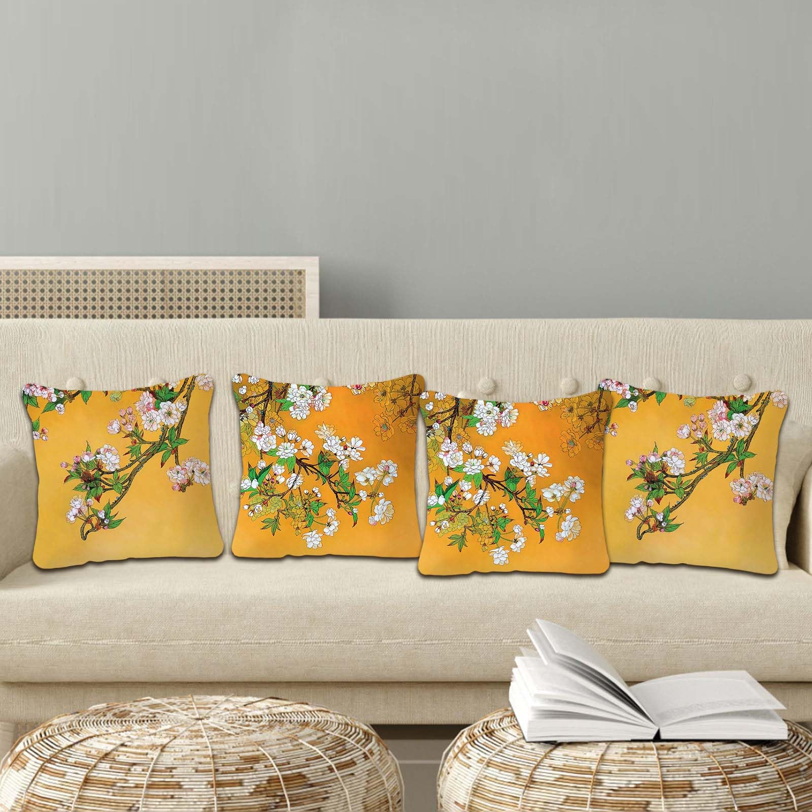 Betadistor Cushion Covers 18" x 18" Peach blossom Flowers Decorative Throw Pillow Covers Polyester Linen Pillowcase for Sofa Garden Outdoor Home Decor Set of 4 - Image 2