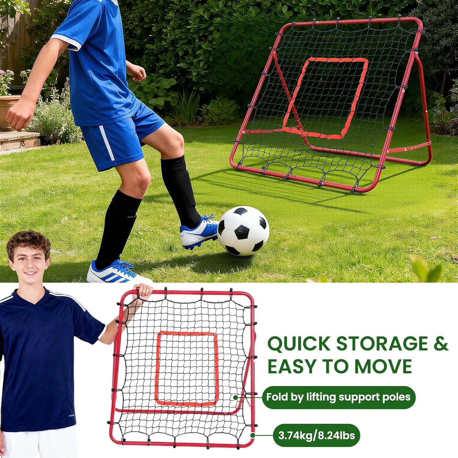 39x39 inches Volleyball Bounce Back Net Adjustable 5 Angle & 3 Mode Settings Folding Volleyball Net Rebounder Goal Training Equipment with Target Mark for Practicing Volleying Bumping Spiking Fielding