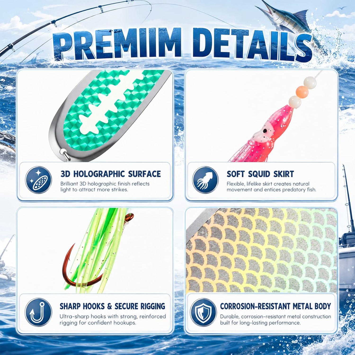8 Set Squid Fishing Hoochies Flashers-glow Fresh Water Kokanee Dodger Tackle Salmon Trolling Lures with Durable Pre-rigged Octopus Hooks, Multicolor Synthetic Skirts Design for Salmon Fishing