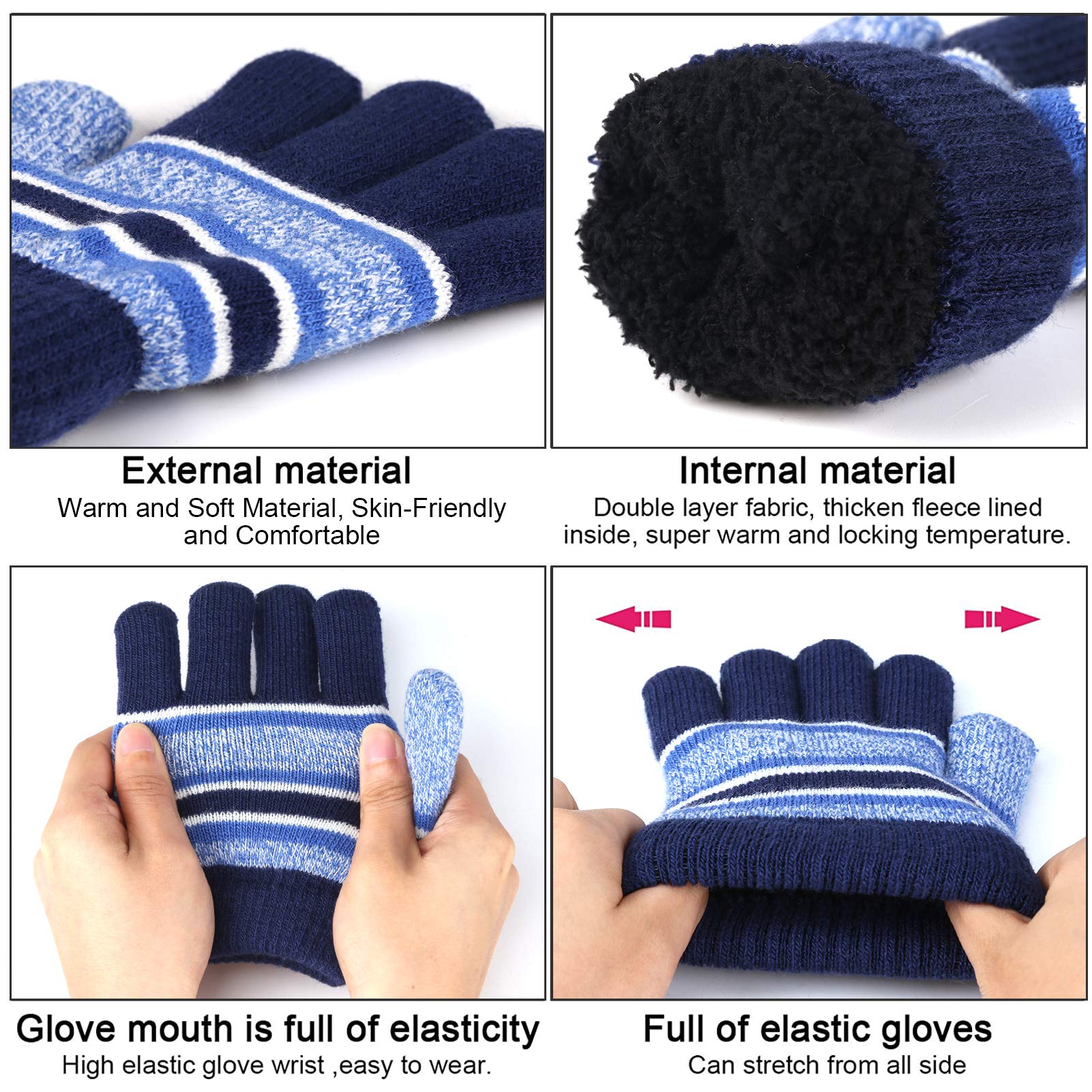 Bequemer Laden Enfants Hiver Tricoter Chaud Bonnet Chapeau Echarpe Gants Ensemble pour Garcon Fille 2-7 Ans avec Doublure Polaire Pompon