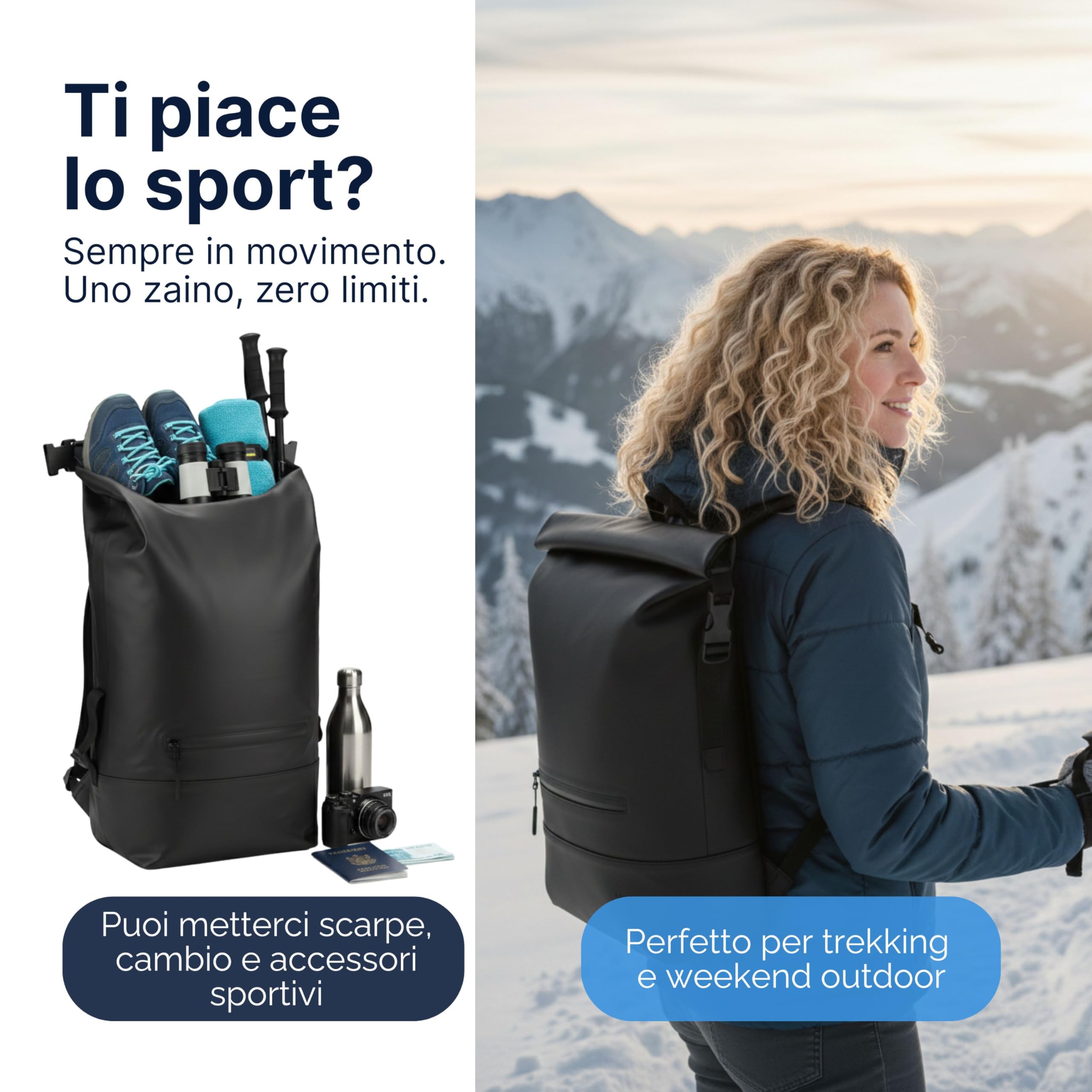 MASC Zaino Rolltop per Ufficio, Zaino da Lavoro Porta PC 17 Pollici, Elegante e Impermeabile perfetto per Uomo e Donna