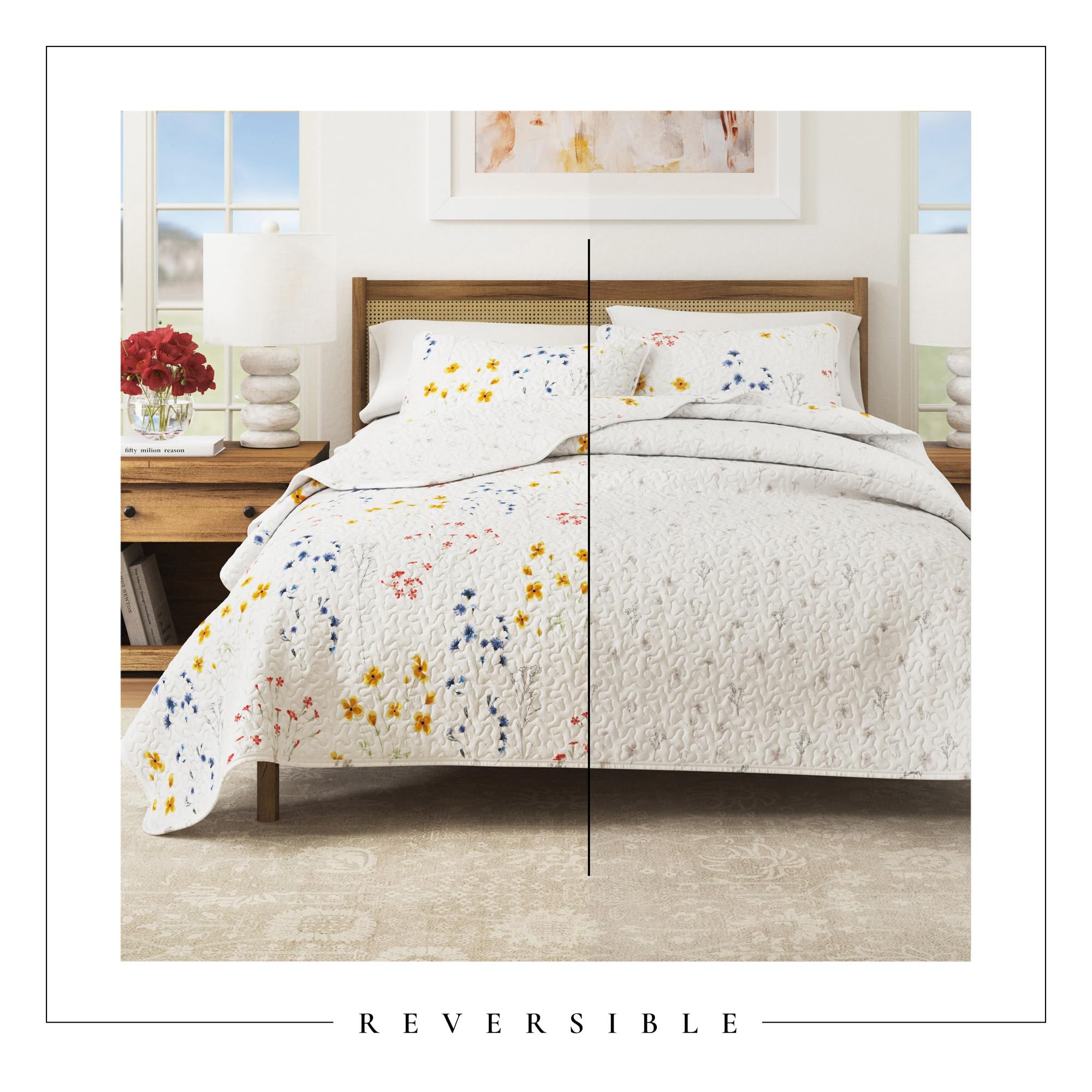 Amazon.com: Great Bay Home Floral Quilt Set - 3-Piece Full/Queen  display picture 1