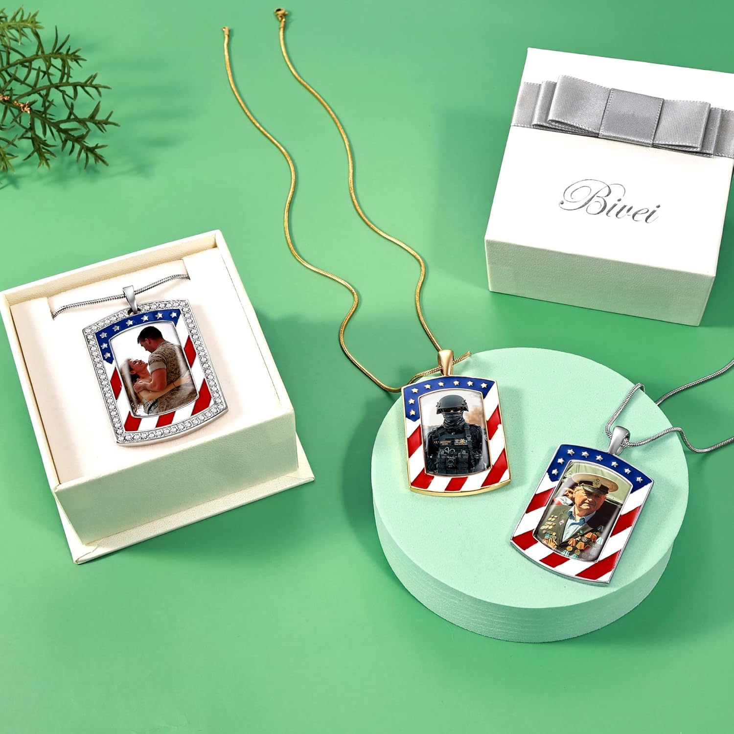 Bivei Custom Photo Dog Tag Necklace Personalized Memorial Necklace with Picture for Men & Women Customized Stainless Steel Jewelry Gift