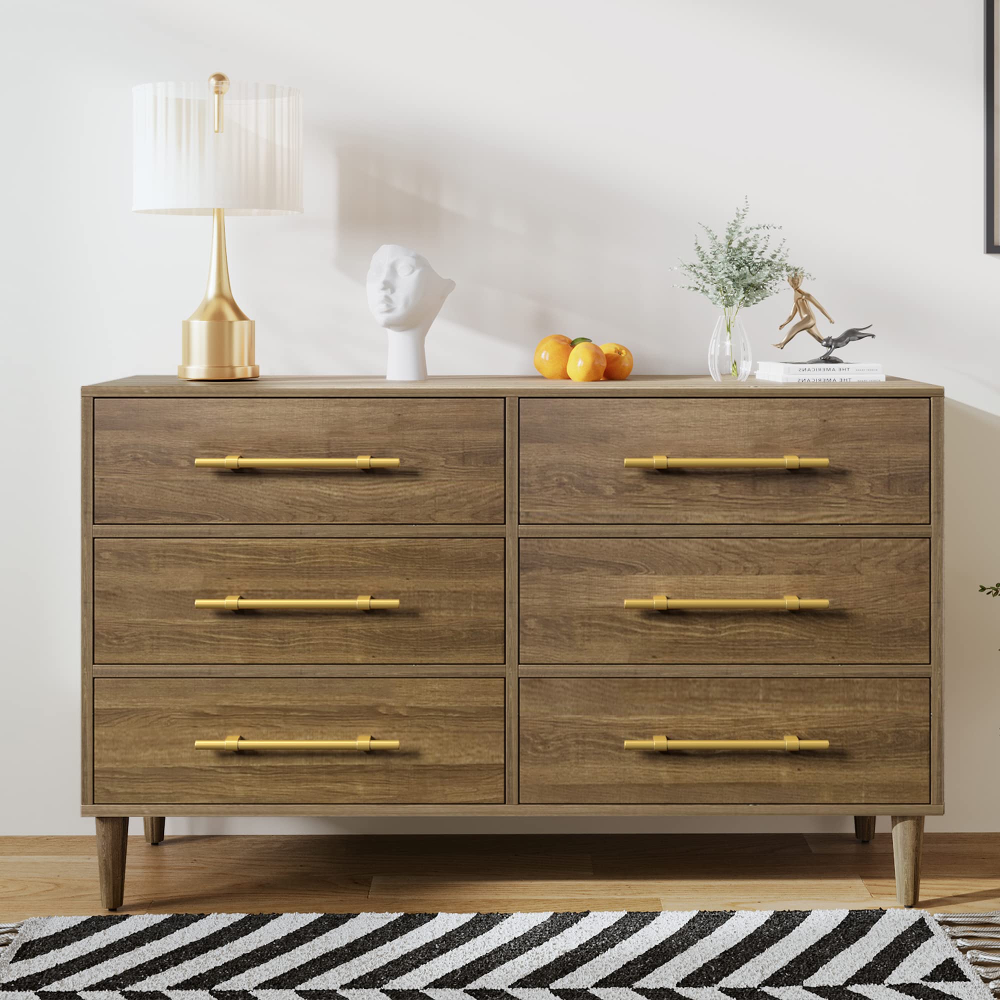 Buy SSLine 6 Drawers Dresser,MidCentury Chest of Drawer with Golden