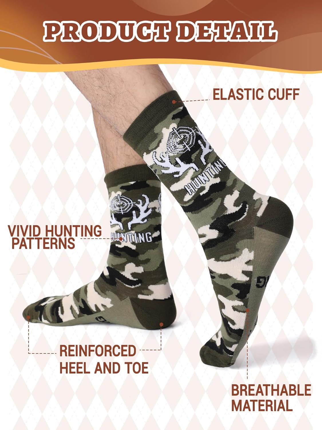 Eurzom 10 Pairs Funny Hunting Socks Gift for Men Novelty Hunting Crew Dress Socks Birthday Father's Day Gift for Hunters Boyfriend Dad Men - Image 4