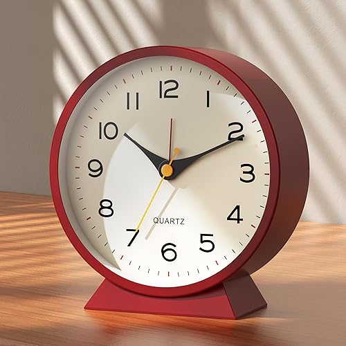 Miniatura 8 de AYRELY Reloj despertador analógico de 4.5 pulgadas, pequeño reloj de escritorio retro que funciona con pilas, reloj de mesa de metal brillante con
