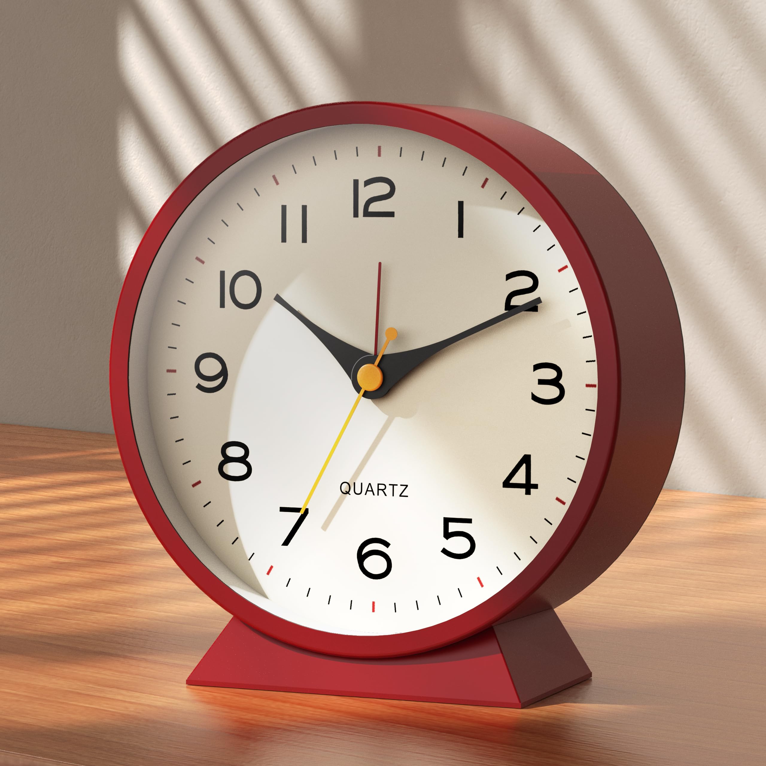 AYRELY®4.5" Analogue Alarm Clock, Small Retro Metal Desk Clock, Battery Operated, Silent and Non-Ticking, with Night Light for Bedside, Bedroom, and Living Room Decor (Red)