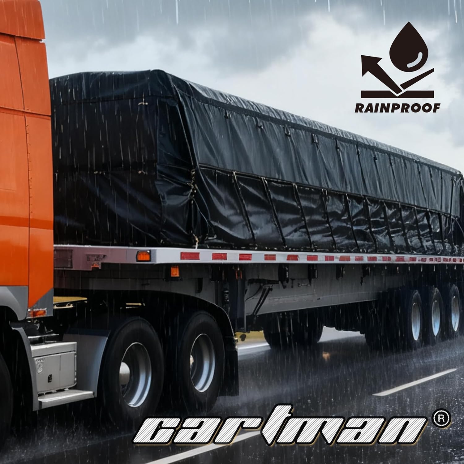 CARTMAN 20' x 27' Flatbed Truck 18 Oz Lumber Tarp with 6 FT Drop - Black Heavy Duty Vinyl Waterproof Tarp for Trailers to Protect Cargo from Like Wind, Rain, Snow and Harsh Sunlight