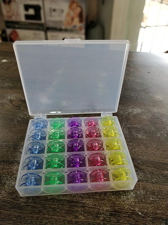 25 Colored Bobbins (Made in Taiwan) for Automatic Home-use Sewing Machines. Works with Singer/Rajesh/USHA/Brother Sewing Machines.
