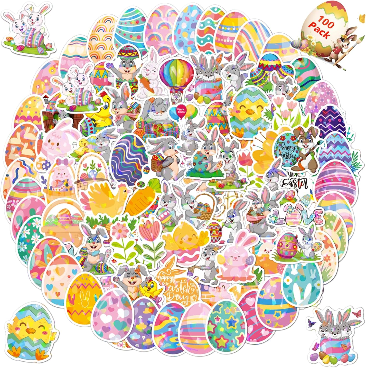 Amazon.com: Easter Stickers, 100 Pcs Sparkly Holographic Easter ...