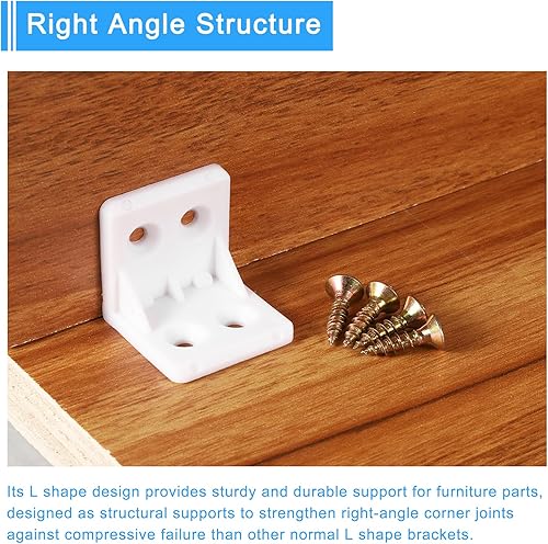 Miniatura 5 de uxcell 30 soportes de esquina de plástico de 90 grados, 1.496 x 0.866 x 0.866 in, soportes de nailon en ángulo recto con tornillos para armarios,