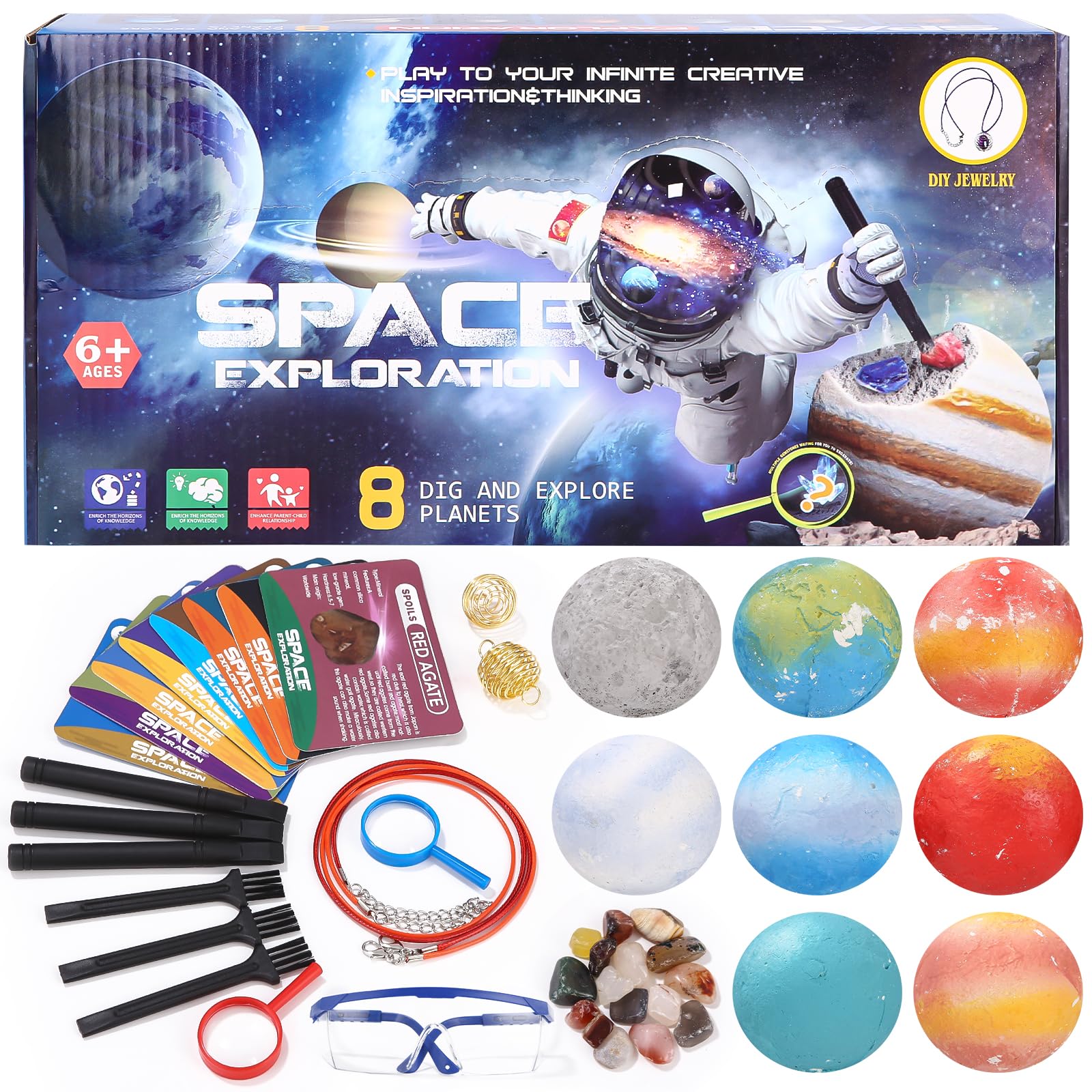 Kit Excavation Pierres Précieuses Pour Enfants - 8 Blocs Cristaux Minéraux + Outils - Activité Géologie Éducative Dès 6 Ans
