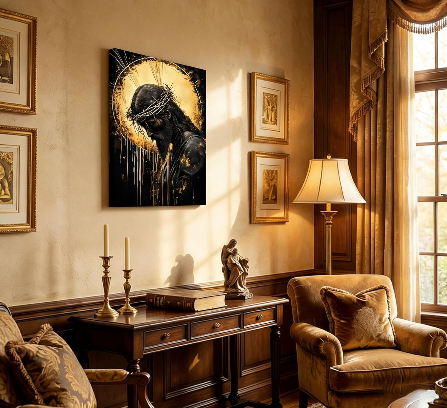 Jesus Crown of Thorns Canvas Wall Art Jesus Praying Painting Picture Wall Decor Modern Christian Poster Print Artwork for Prayer Room Church Living Room Home Decoration.
