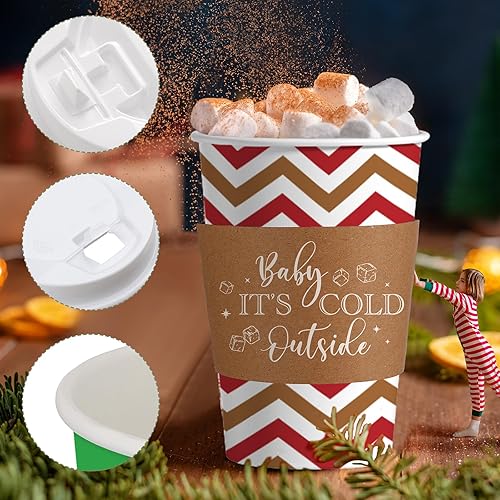 Miniatura 5 de 36 juegos108 tazas de papel de Navidad de 16 onzas desechables para café con tapas y mangas, tazas de café de cacao caliente de Navidad para bebidas