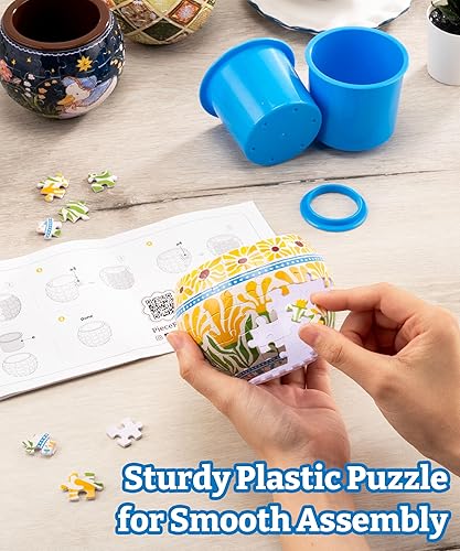 Miniatura 6 de PieceRelax Maceta de rompecabezas 3D, azulejos retro, estilo folclore danés, decoración del hogar macetas para cactus de interior, macetas para