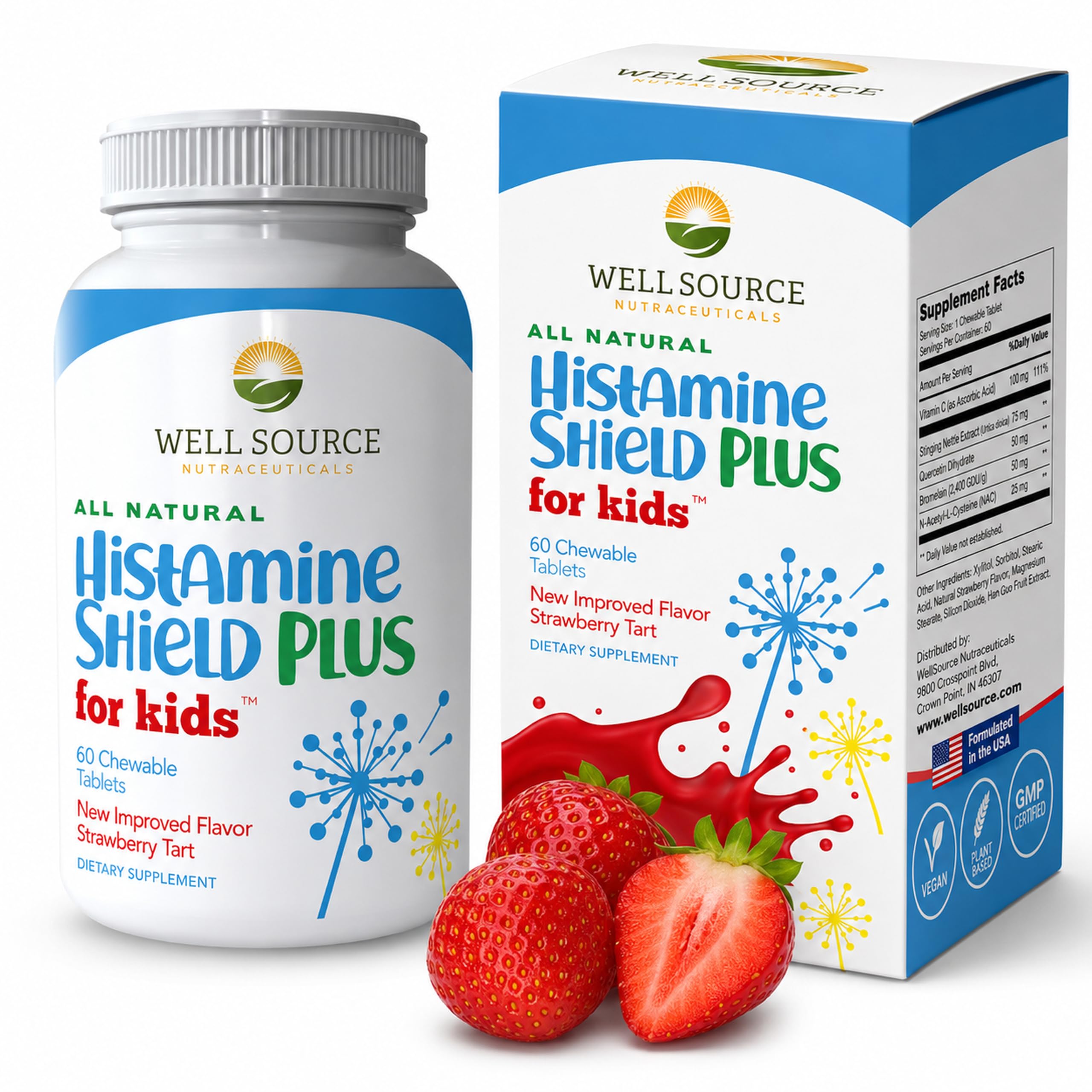 Histamine Shield Plus for Kids, 60 Strawberry Fruit Punch Chewable Tablets