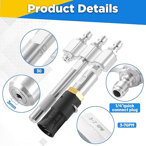 Miniatura 9 de Pressure Washer Tips, 15° Yellow Pressure Washer Nozzle, Power Washer Nozzle Tips 7 Pack, 1/4 Inch Quick Connect, M5 Twist Nozzle, 3-in-1 Long Range