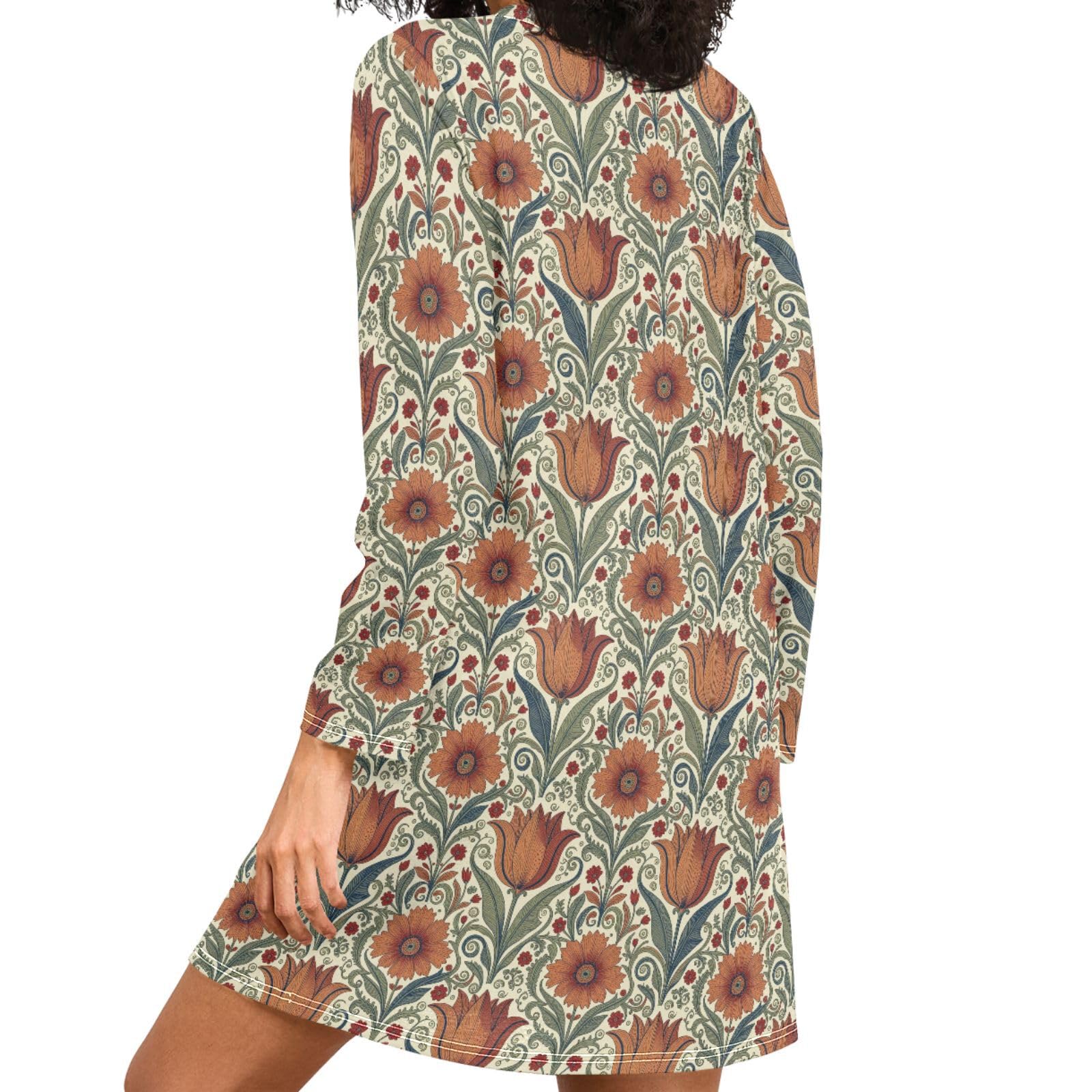 Schlafkleid mit langen Ärmeln, lockere Passform, Rundhalsausschnitt