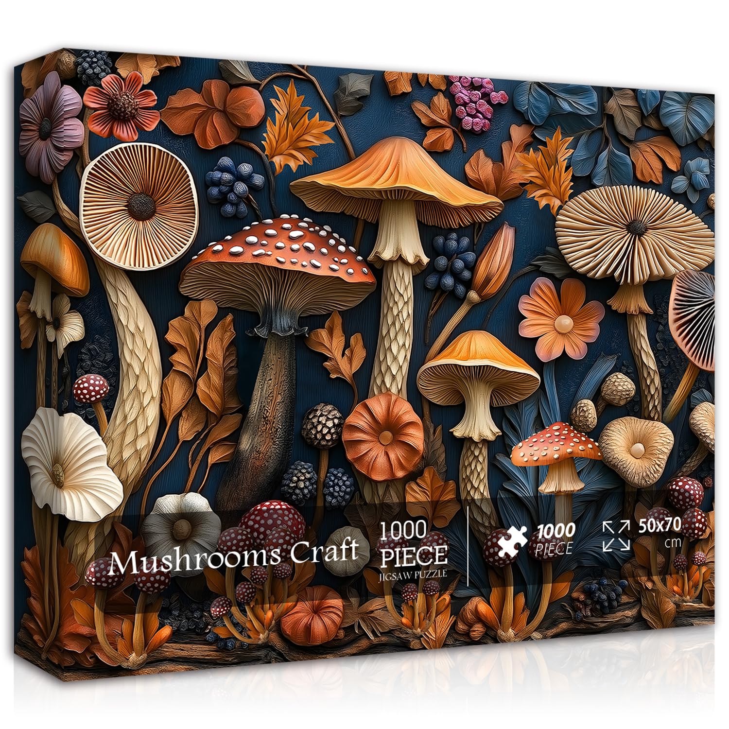 Vintage Mushroom Puzzles for Adults 1000 Pieces, Nature Mushroom Forest Flower Puzzle Art, Unique Plant Jigsaw Puzzle Retro, Impossible Challenging Puzzles for Adults