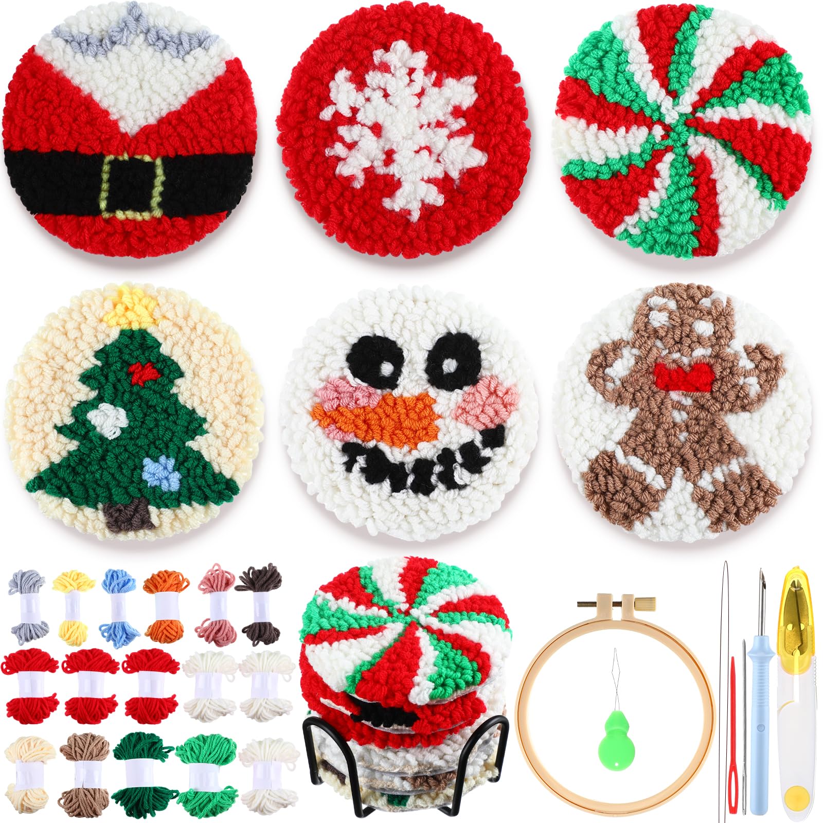 Amazon.com: Yaomiao 6 Pcs Christmas Punch Needle Coaster Kit