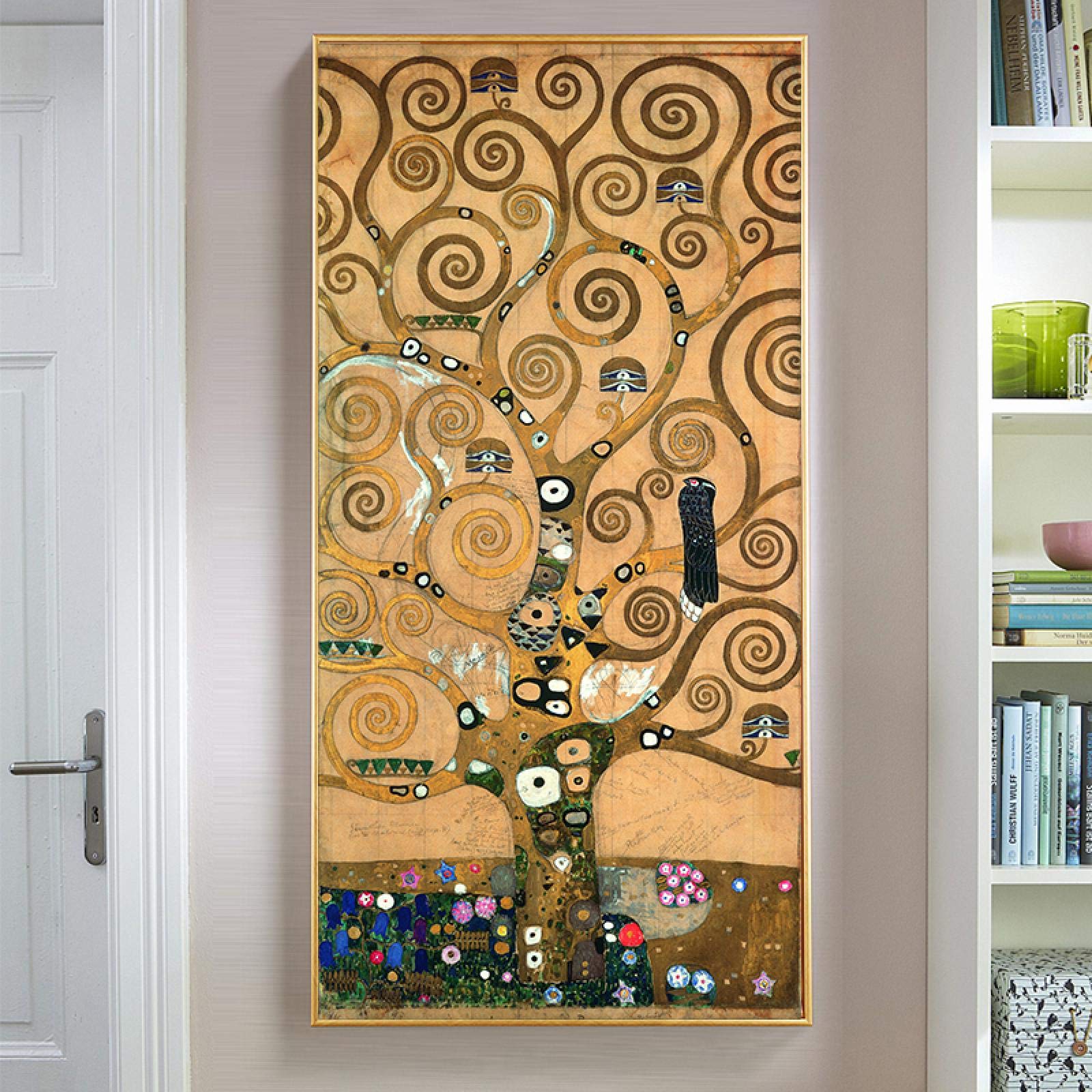 Gustav Klimt obraz olejny z drzewem życia na płótnie, plakaty i wydruki, szczęśliwa sztuka ścienna, obrazy artysty do salonu, dekoracja domu, 60 x 120 cm, z ramką