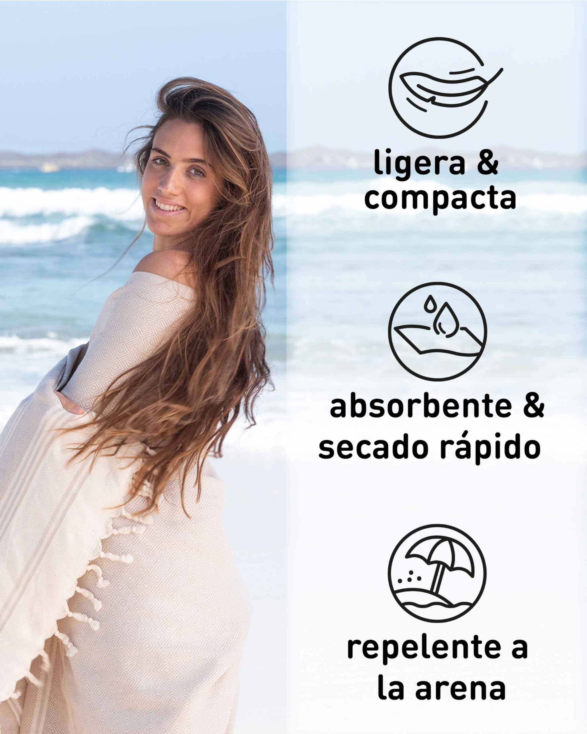 Fit-Flip Toallas Playa Hammam – Pareos Grandes de algodón 100% – Toalla Pareo compacta, Gigante y Secado rápido – Fouta XL Absorbente – Ideal para Piscina - Arena - 100x200cm Diamond — view 6