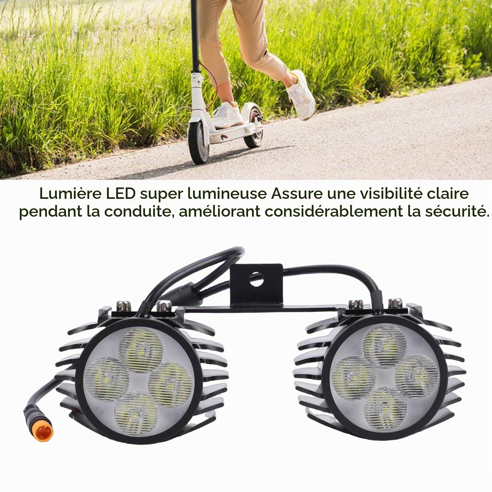 POENVFPO Feu Avant à Double Tête pour Scooter électrique, Lampe de Guidon LED Haute luminosité pour Batterie 48 V, Alliage D'aluminium, Durable, Installation Facile, visibilité Super