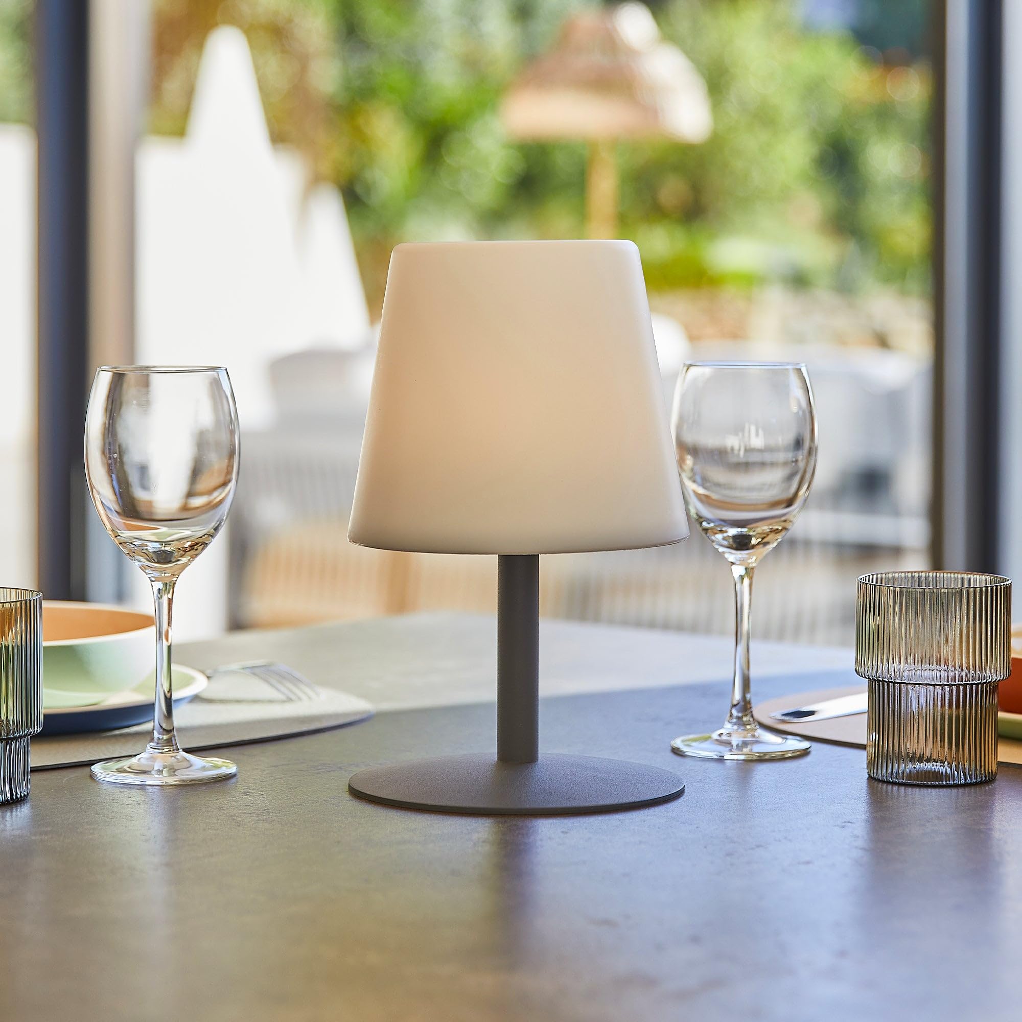 Lumisky Lámpara de mesa inalámbrica STANDY MINI ROCK, pie de acero gris, LED blanco cálido/blanco regulable, altura 25 cm
