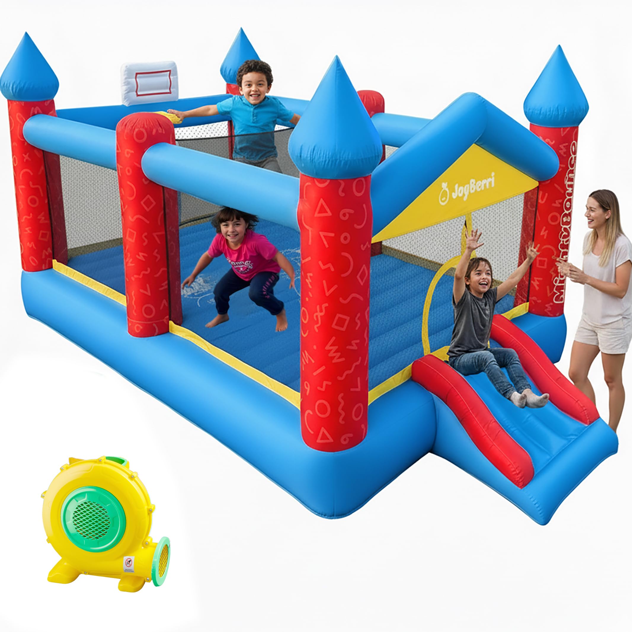 Bouncy House - 16.8' x8.9' Ft Extra Large, Inflatable Bounce House for Kids and Adults - with Air Blower, Volleyball Net, Basketball Hoop and Slide - ASTM Certified