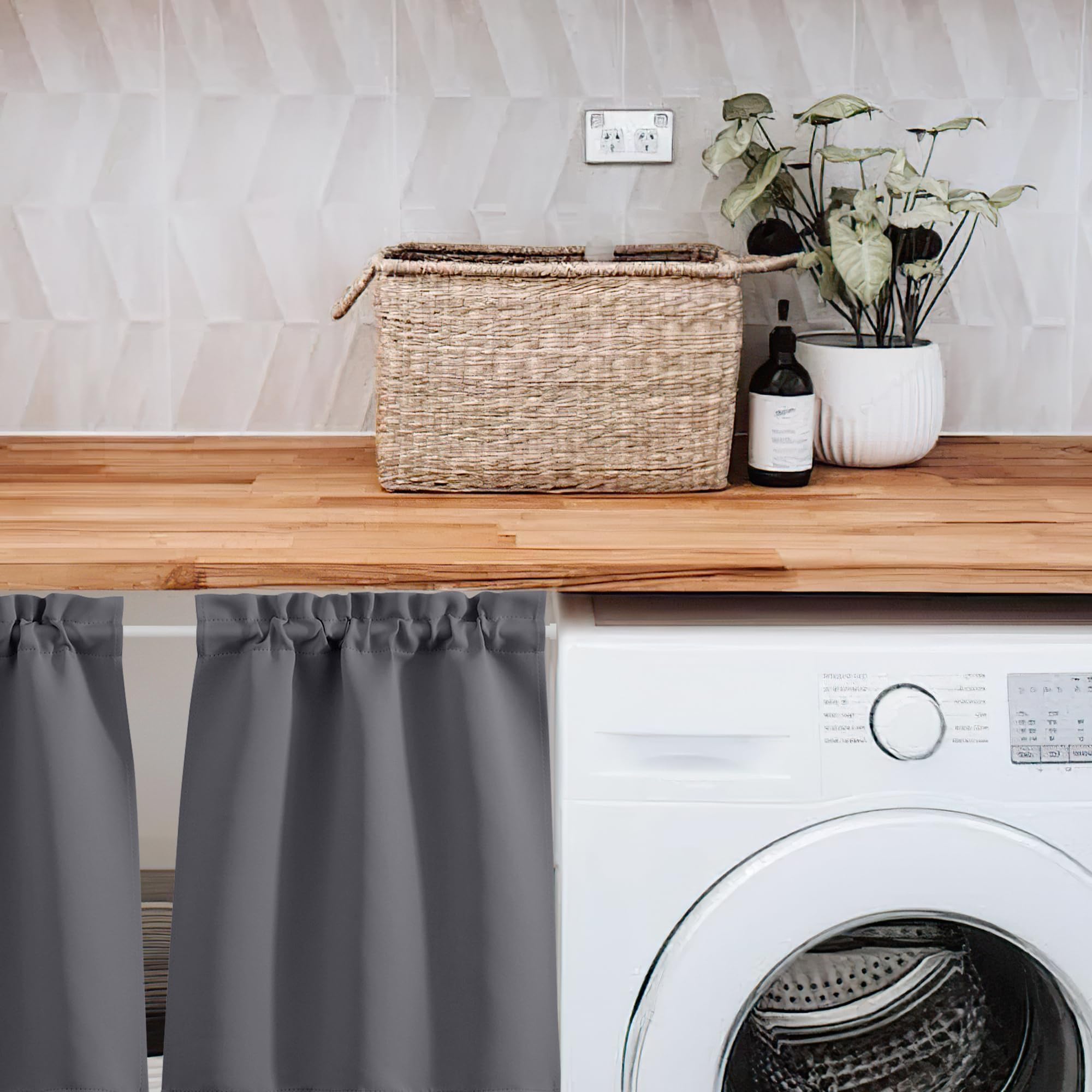PONY DANCE Tende a Vetro per Finestra Tende Oscuranti per Cucina Corte Tendine Finestra a Vetro Blackout Curtains Termiche con Tasca 2 Pezzi 60x90 CM, Grigio