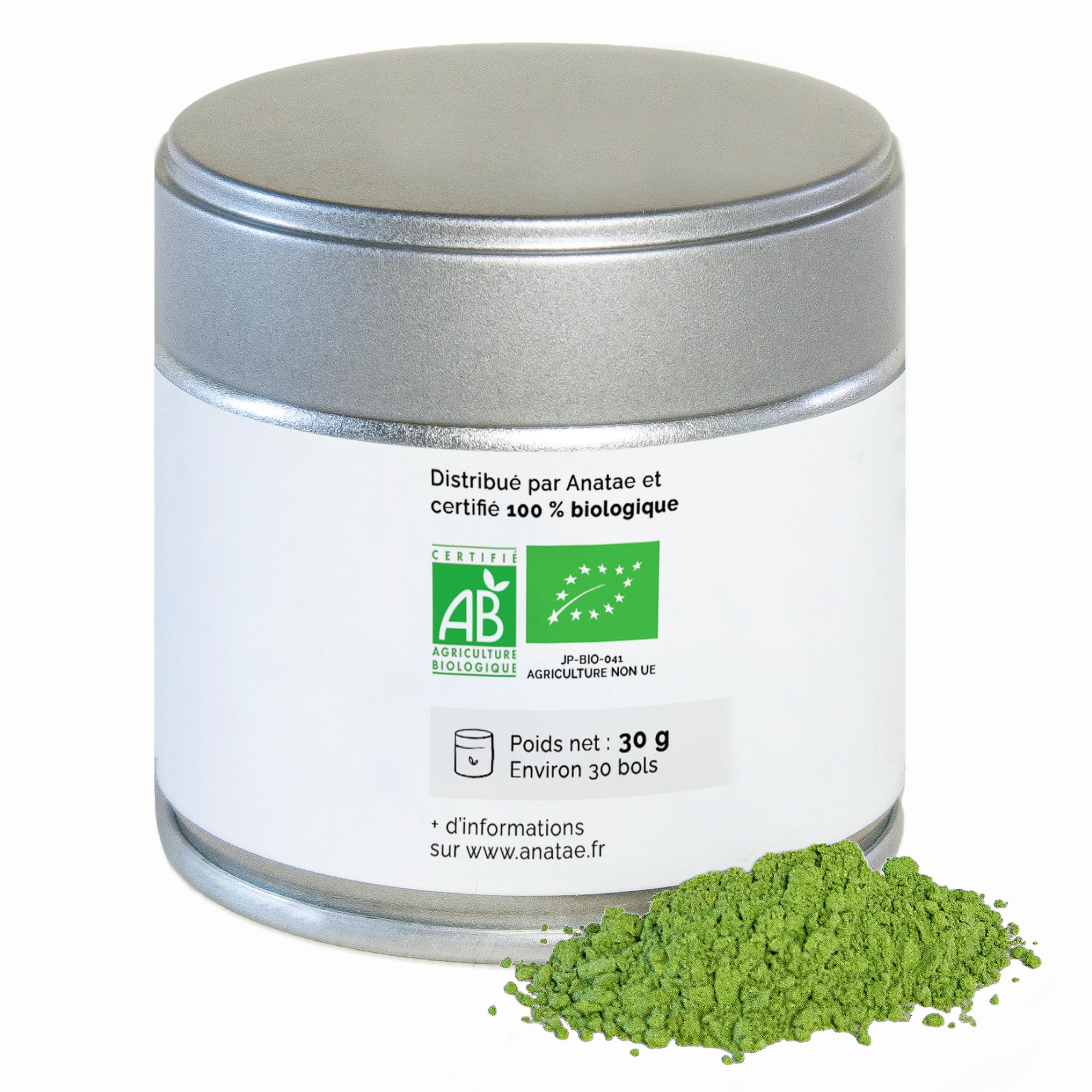 Anatae Marque française - Thé Matcha bio premium japonais - Amertume discrète - Poudre de thé vert matcha 100% BIO qualité premium - Récolté à la main à Nishio, Japon. (30)