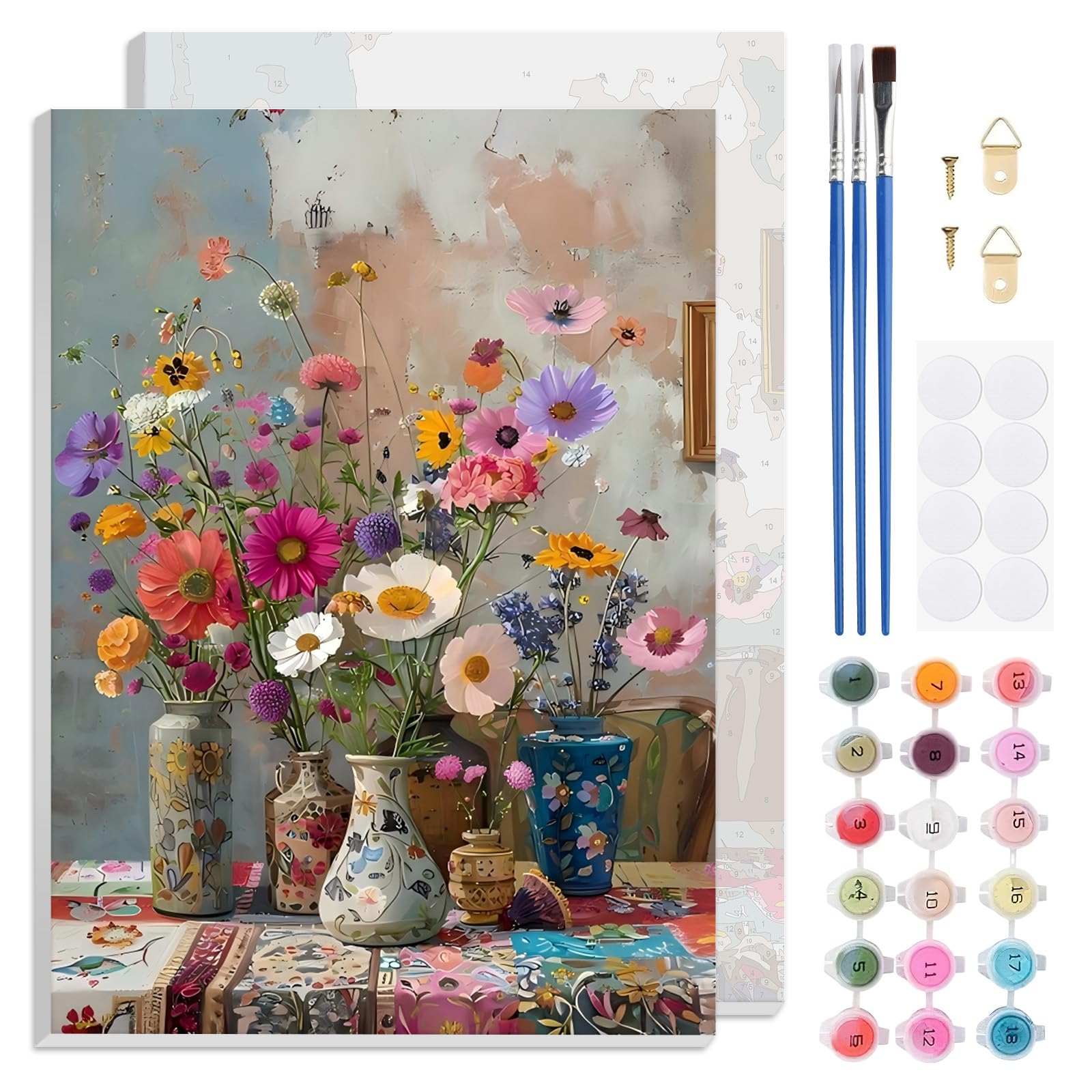 TLIOBLO Flowers Paint by Numbers Kits with Frame for Adults Beginners, DIY Landscape Painting by Numbers on Canvas for Home Wall Decor Gifts 20x30cm