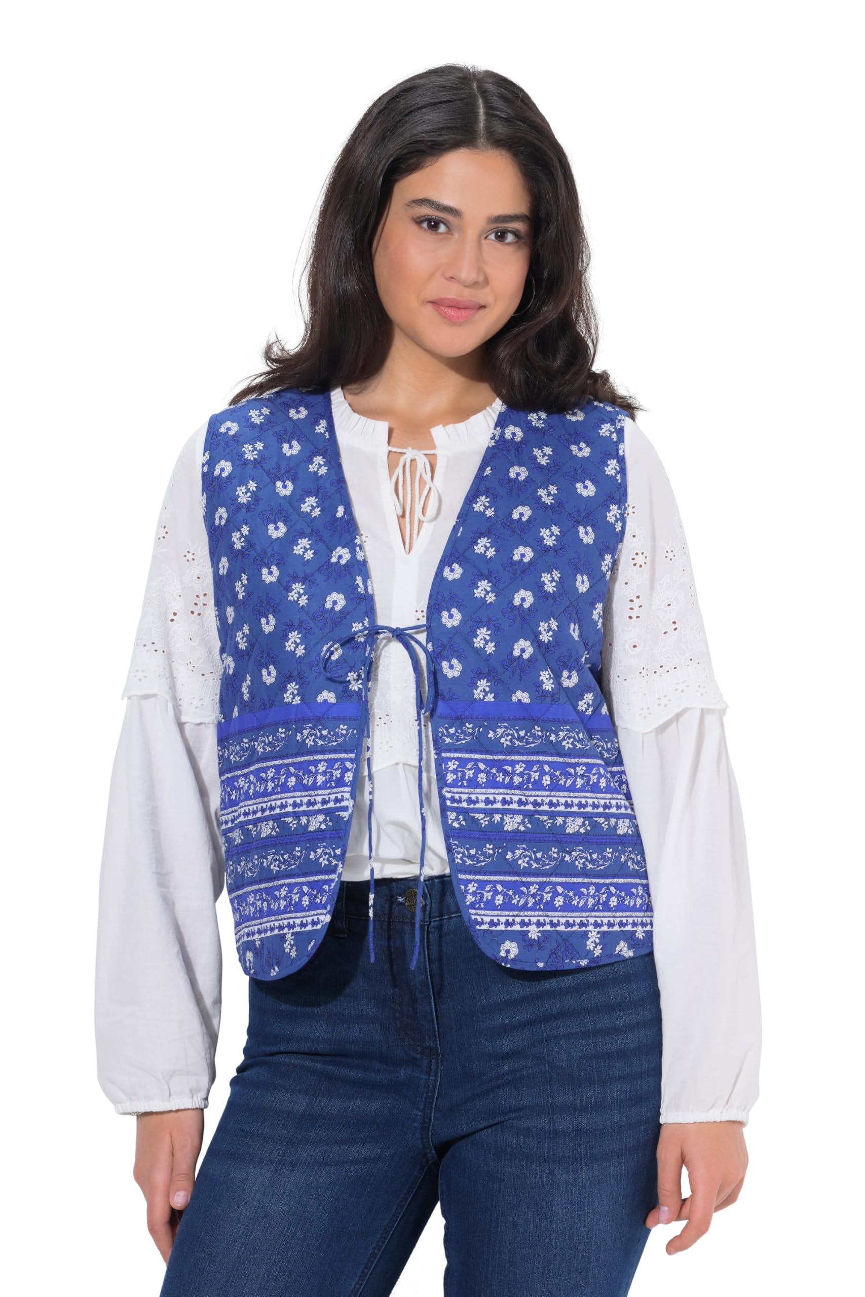 Ulla Popken Damen große Größen Übergrößen Plus Size Steppweste, Blüten, Bindeband, ärmellos 849868
