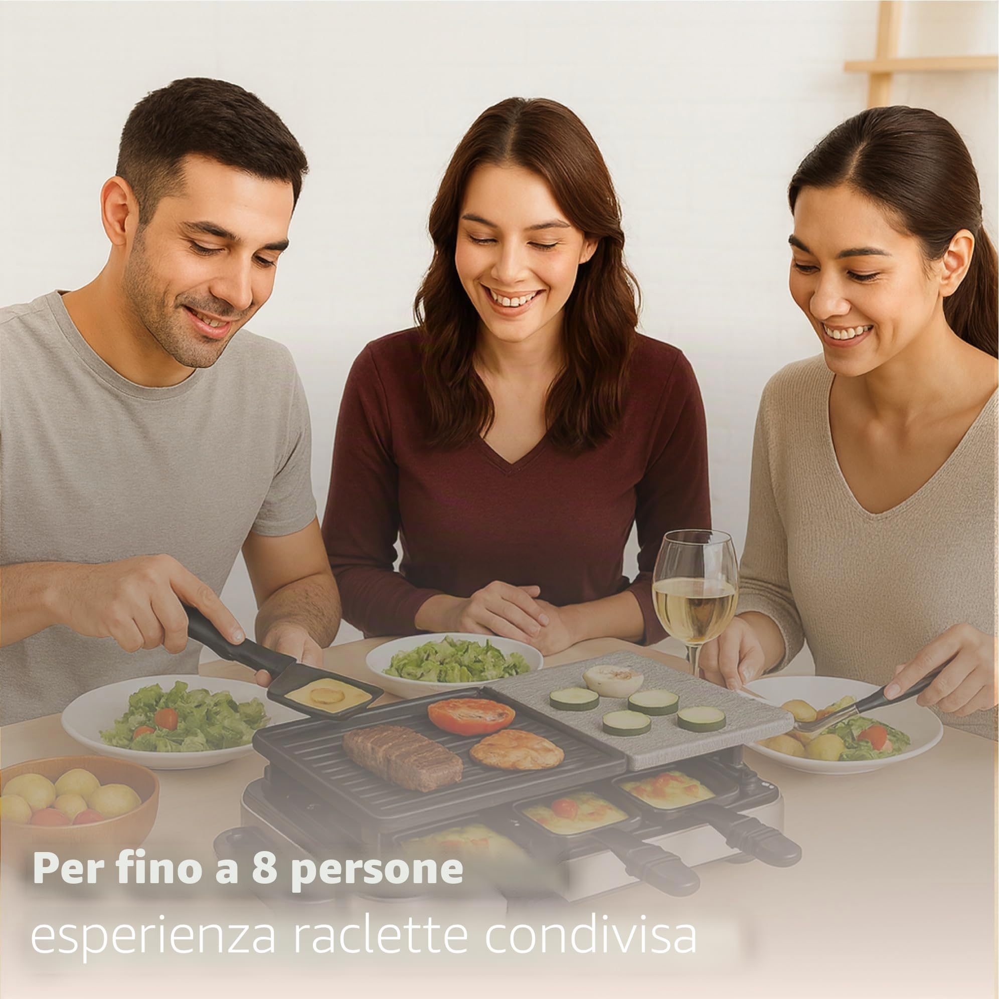 Raclette - Set fonduta per 8 persone, antiaderente, con pentola e griglia da tavolo, con padella, raschietto (angolare)
