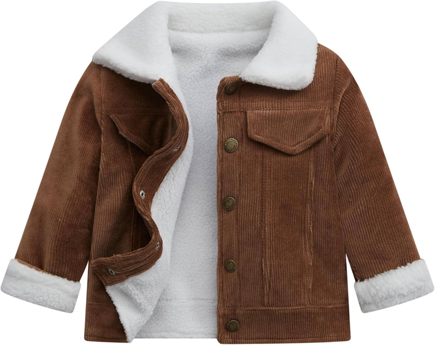Toddler Baby Boys’ Corduroy Jacket Sherpa Lined Lapel Baby jacket Warm and Thick Infant Coat Long