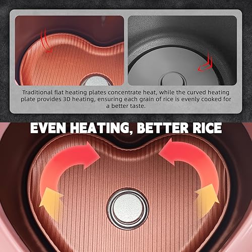 Miniatura 4 de Arrocera rosa en forma de corazón, pequeña multifuncional en forma de corazón de durazno de 300 W de alta potencia, temporizador preestablecido,