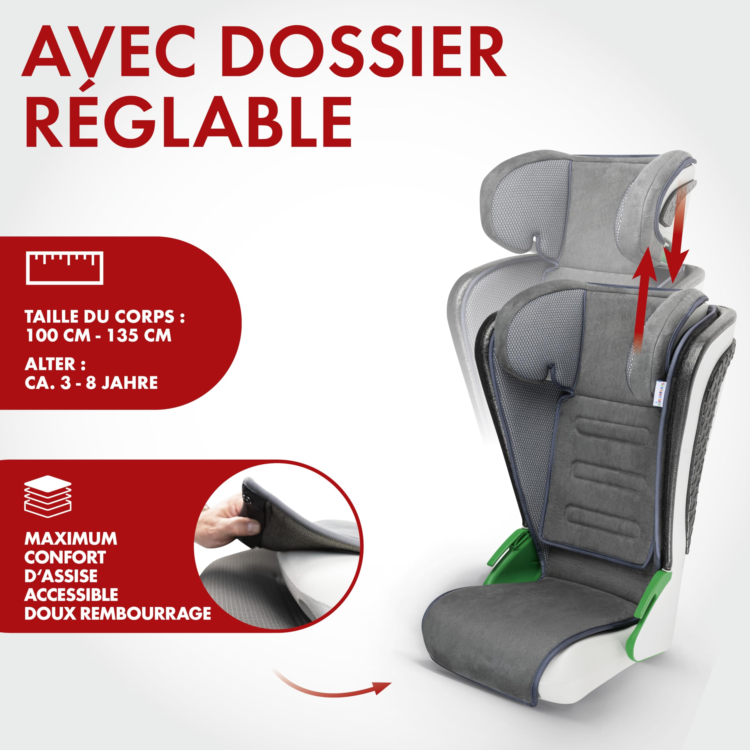 WALSER Premium Siège auto Noemi, ECE R129 Rehausseur de siège auto enfants 100-135 cm (env. 3-8 ans), place enfant pour les voitures avec/sans i-Size, place voiture taille 57x46x22 cm Anthracite