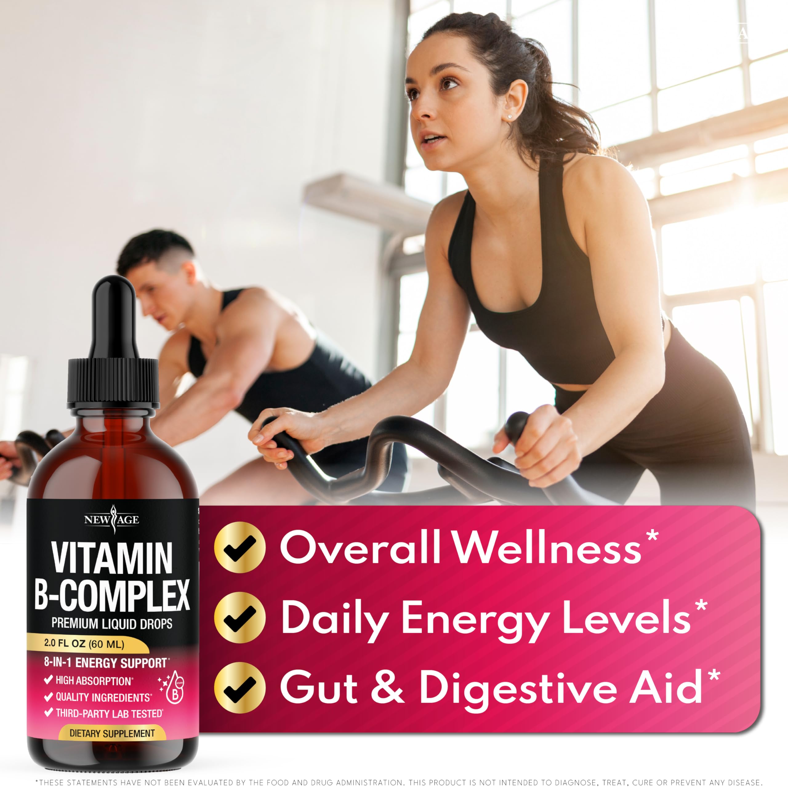 NEW AGE Vitamin B-Complex B5 Pantothenic Acid | B12 Methylcobalamin | B1 Thiamine | B6 Pyridoxine | B7 Biotin | B9 Folic | B3 Niacinamide - B Complex Liquid Drops, Made in USA Supplement - 4fl oz — Amazon image 3