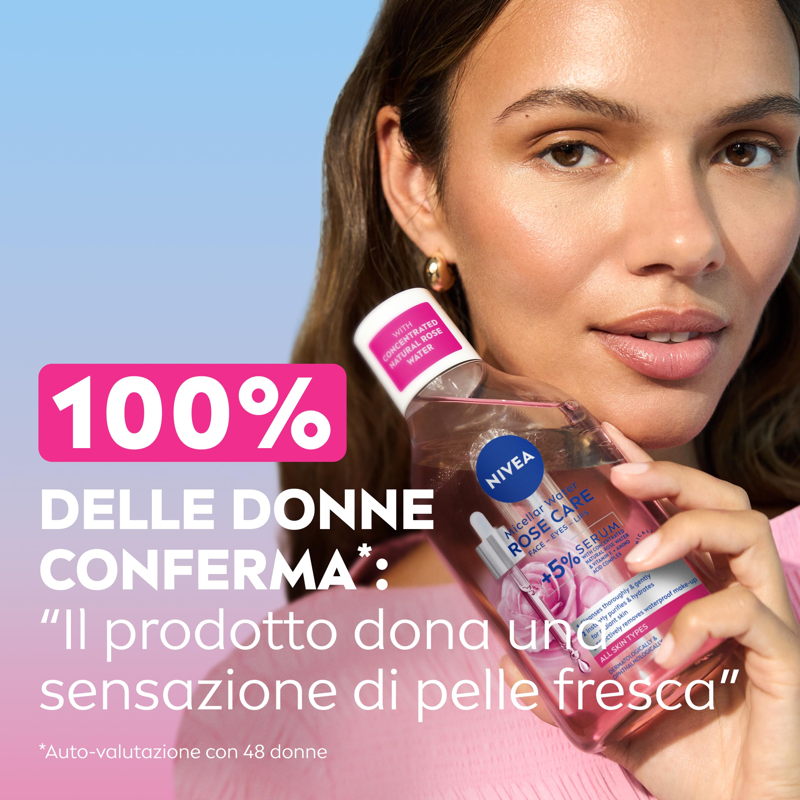NIVEA Acqua Micellare Rose Care 400 ml, Struccante viso e occhi bifasico per trucco waterproof, Detergente viso, occhi e labbra con 5% siero con Acqua di Rose e Vitamina E, Tutti i tipi di pelle