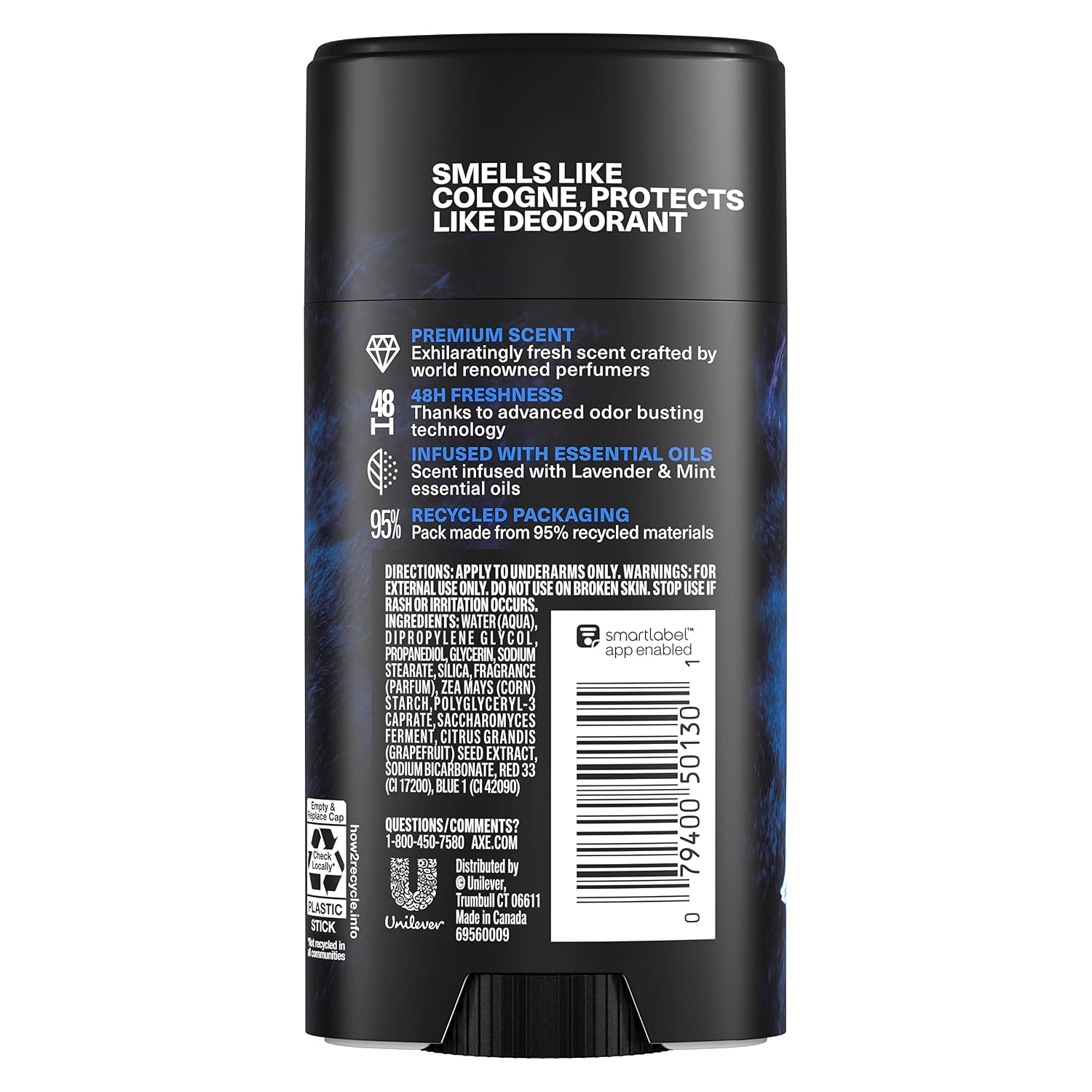 AXE Fine Fragrance Collection Deodorant Stick Blue Lavender 4 count With 48H Freshness and Odor Protection Deo Stick Infused with Lavender, Mint, and Amber Essential Oils 2.6 oz