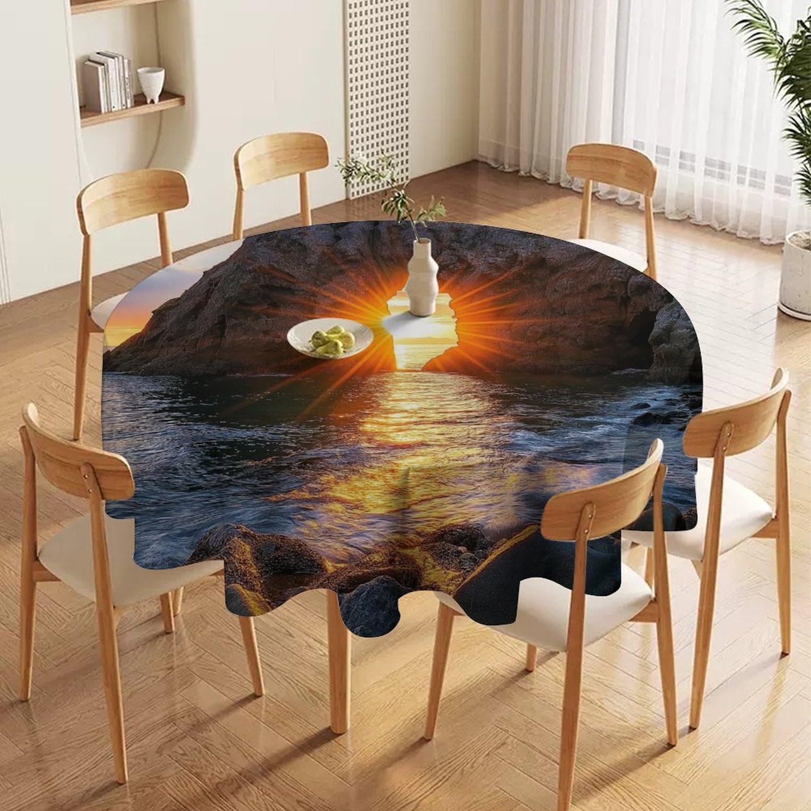 ORDOBO 3D Printed Tablecloth - Starry Lake Round Tablecloth Wipeable For Kitchen Dinner Picnic Party Home Fashion Print Table Cover Decoration 152X152Cm