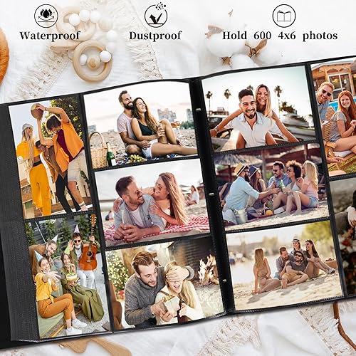 Miniatura 3 de Artmag Álbum de fotos de 600 fotos de 4 x 6, capacidad extragrande, cubierta de cuero con capacidad para 600 fotos horizontales y verticales de 4 x