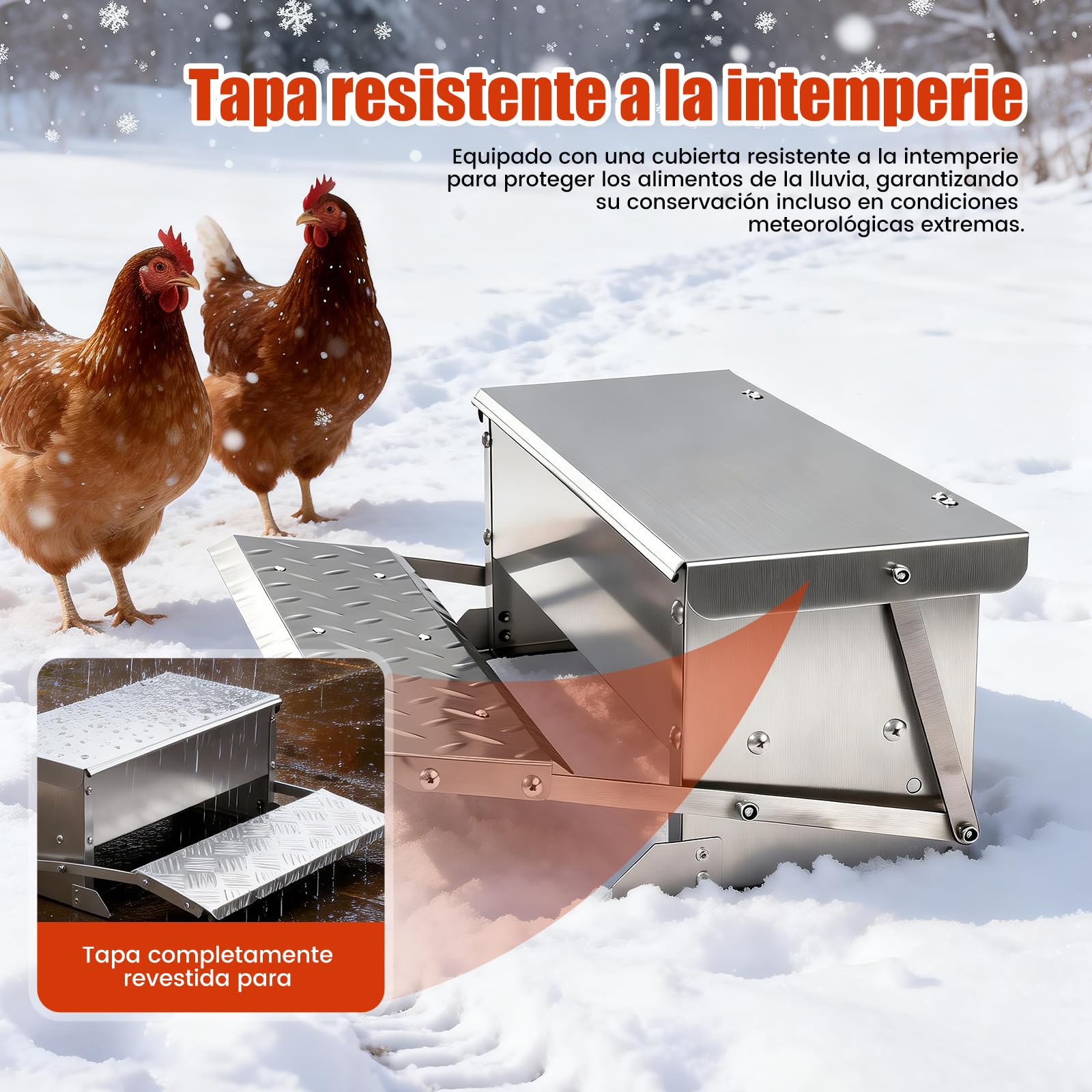 Comedero de Pedal para Pollos 5kg Metálico, Alimentador Anti Desperdicio A Prueba de Roedores con Tapa Resistente a la Intemperie para Gallinas Enanas y Faisanes