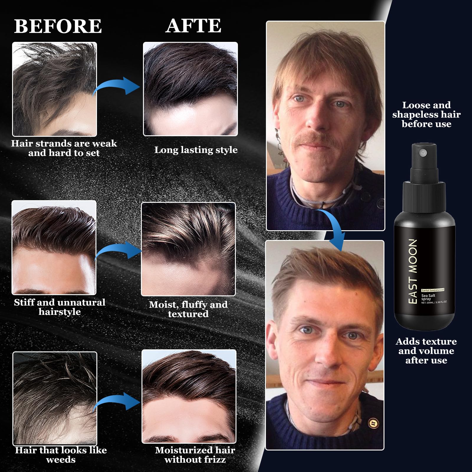 Spray de sal marina, spray para el cabello con sal marina, spray texturizante para el cabello, spray para el cabello para hombres, cabello más abundante, textura estable, unisex (100 ml)