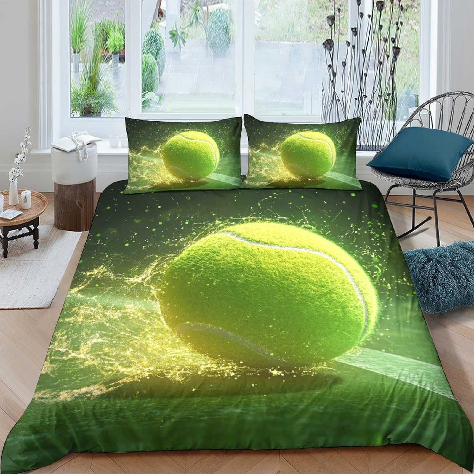 Ctjqhvkz Style-5 3D Printed Tennis Ball Fitted Sheet Microfiber Soft Breathable Green Splash Bed Cover For Bedroom Dorm Guest Room Decor Single（135X200cm）