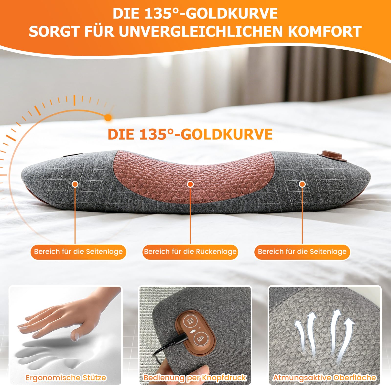 Massagegerät Rücken, Elektrisches Lendenkissen mit Wärme & Vibrationsmassage Rücken Massage Gerät 3 Massagetechniken 3 Temperatureinstellungen Lendenwirbel Stütze Traktionsgerät Geschenk